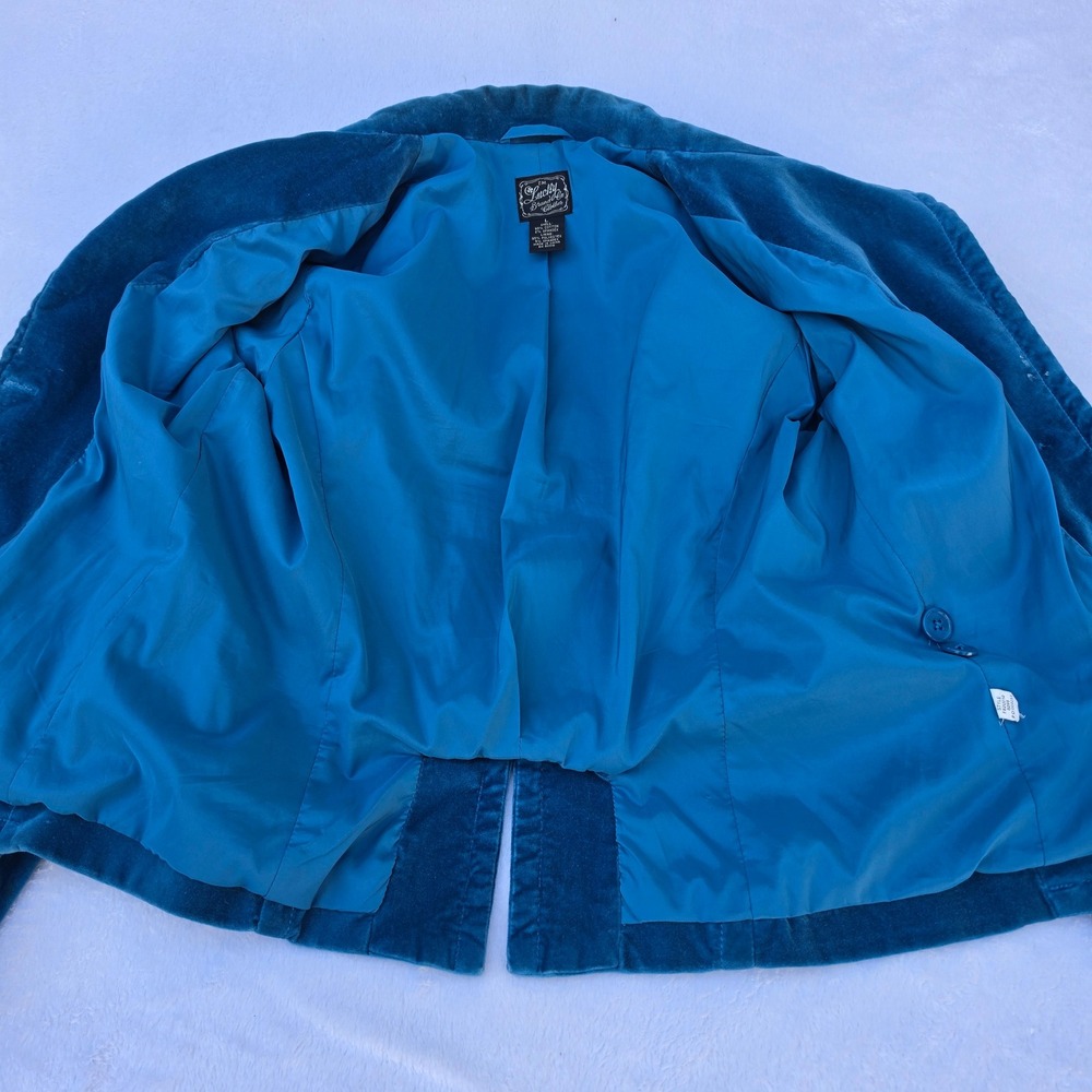 Lucky Brand Teal Blue Velvet Blazer Jacket Single Button Size L Cotton Blend - Picture 7 of 12